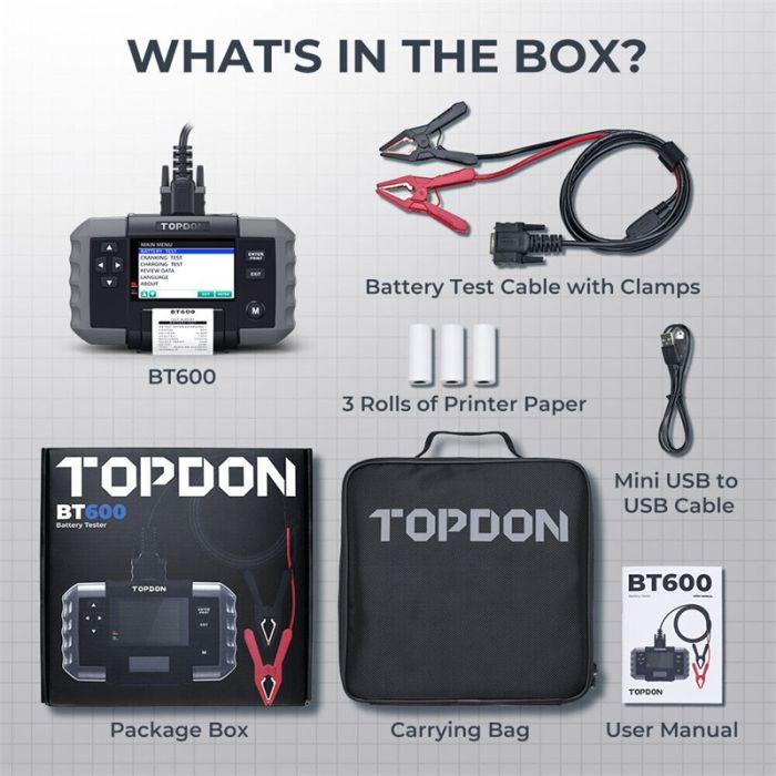 TOPDON BT600 12V/24V Batterietester KFZ Lade & Anlasssystem Analysator  Drucker Battery Test Auto Batterie Werkzeug